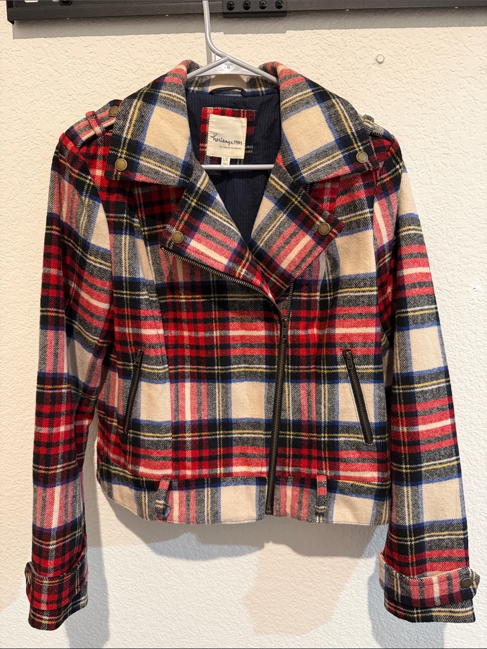 Heritage 1981 Women’s Wool Blend Plaid Moto Jacket